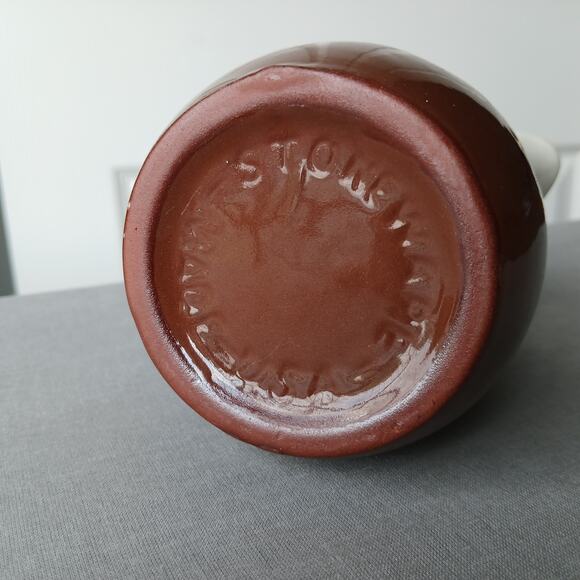 Oxford Stoneware 4.5" mini pitcher VTG 1940s Snow Flower brown cream well loved - Picture 5 of 9